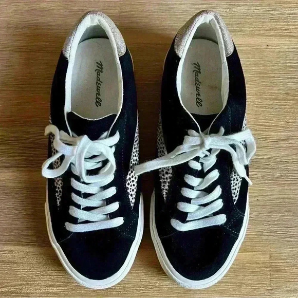 Madewell Sidewalk Low-Top Sneakers Suede Size 7.5 M Black Leopard & Sparkle - Picture 6 of 10